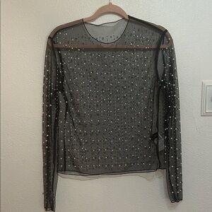 Elegant Black Sheer Top with Pearl Accents
